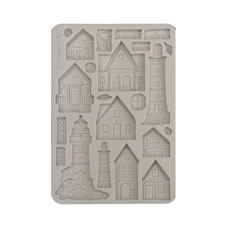 Koristemuotti 15x21 cm - Stamperia Silent Sea Silicon Mould Houses and Lighthouse