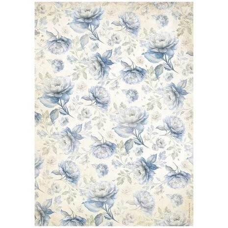 Riisipaperi 21x29 cm - Stamperia Timeless Rice Paper Blue Flowers Pattern