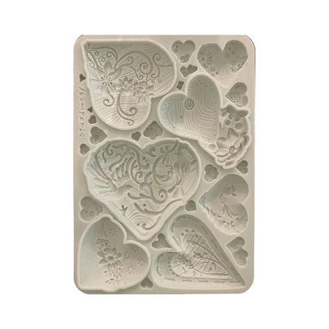 Koristemuotti 15x21 cm - Stamperia Alice in Christmas Silicon Mould Simple Hearts