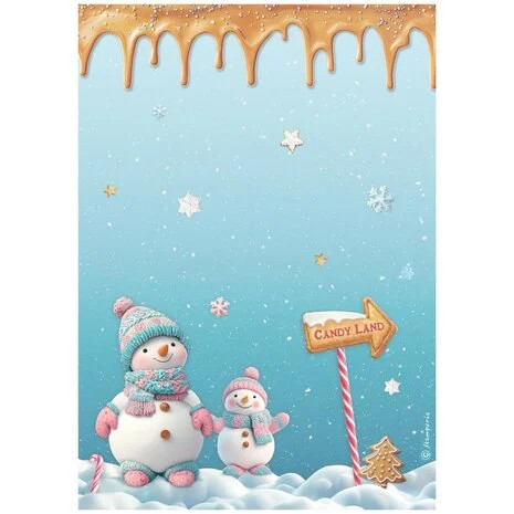 Riisipaperi 21x29 cm - Stamperia Candy Christmas Rice Paper Snowmen
