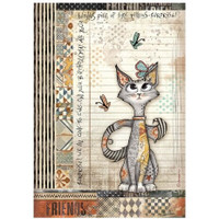 Riisipaperi 21x29 cm - Stamperia Furry Friends Rice Paper Cat and Butterfly