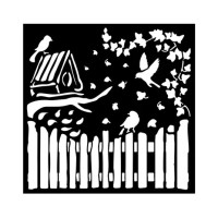 Sabluuna 18x18 cm - Stamperia Hidden Grove Thick Stencil Fence and Birds