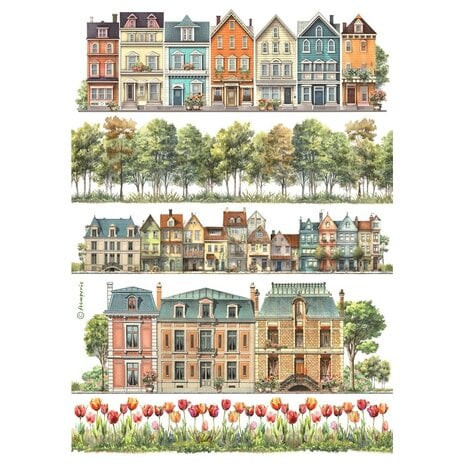 Riisipaperi 21x29 cm - Stamperia Houses Rice Paper