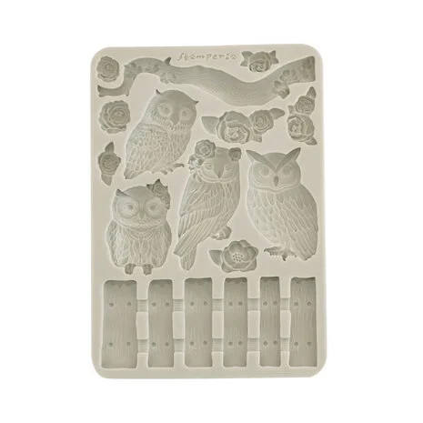 Koristemuotti 15x21 cm - Stamperia The Owl's House Silicon Mould Owls and Branch