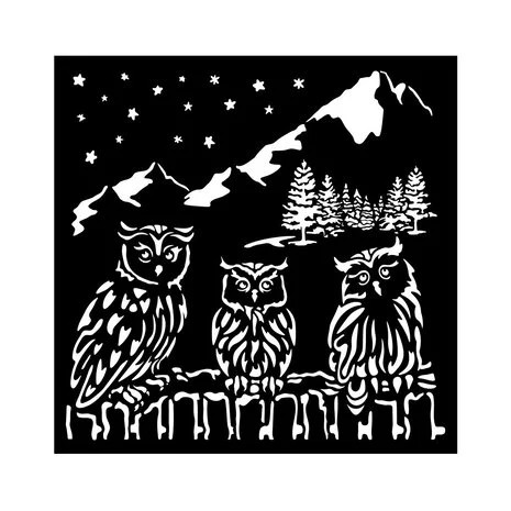 Sabluuna 18x18 cm - Stamperia The Owl's House Thick Stencil Owls