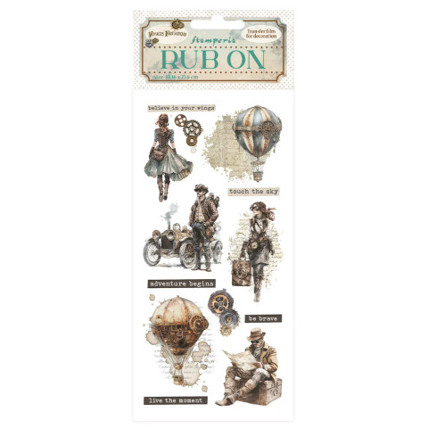 Siirtokuva 10x21 cm - Stamperia Voyages Fantastiques Rub-On Explorers