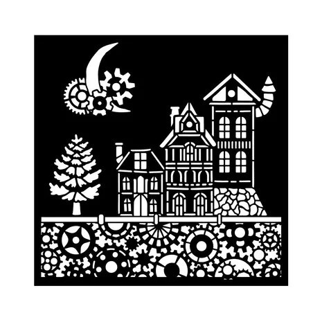Sabluuna 18x18 cm - Stamperia Gear up for Christmas Thick Stencil Houses