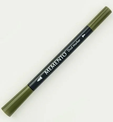 Maalikynä vihreä - Tsukineko Memento Ink Marker Dual Tip Olive Grove