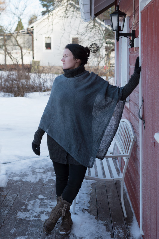 Pellavaponcho Tähtimö, harmaa