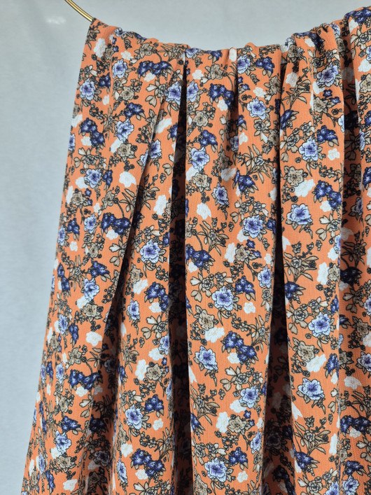 KUDOTTU VISKOOSIKREPPI - FLOWERS ORANSSI