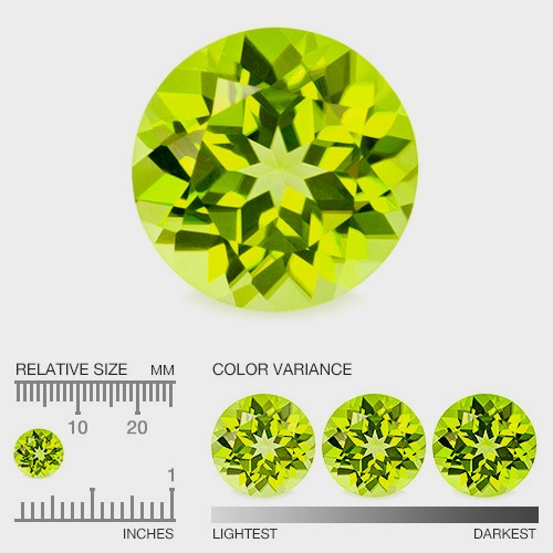 Peridootti hyvä vihreä sävy ja loiste 8 mm / 2,1 ct pyöreä 