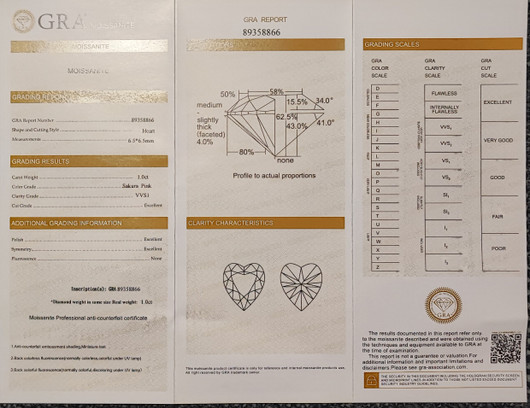 Moissanite 6,5mm pink heart 1.00ct
