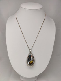 Big unique silver pendant and chain with Baltic amber / Gynz