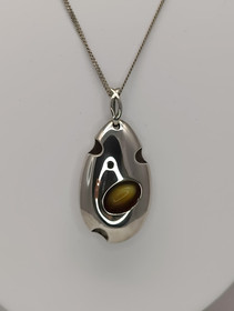 Big unique silver pendant and chain with Baltic amber / Gynz