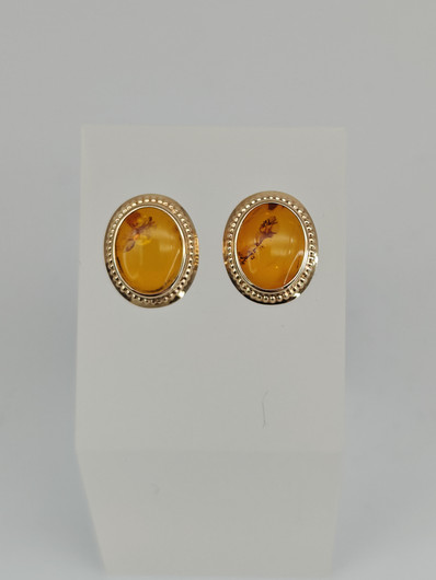 Vintage gold set of ring and earrings with Baltic amber