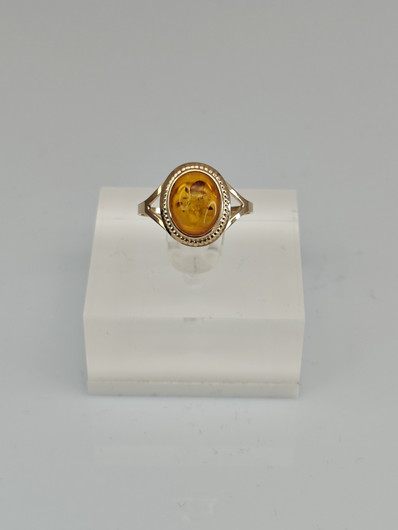 Vintage gold set of ring and earrings with Baltic amber