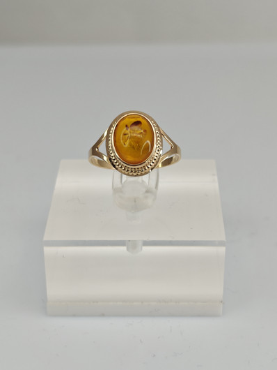 Vintage gold set of ring and earrings with Baltic amber