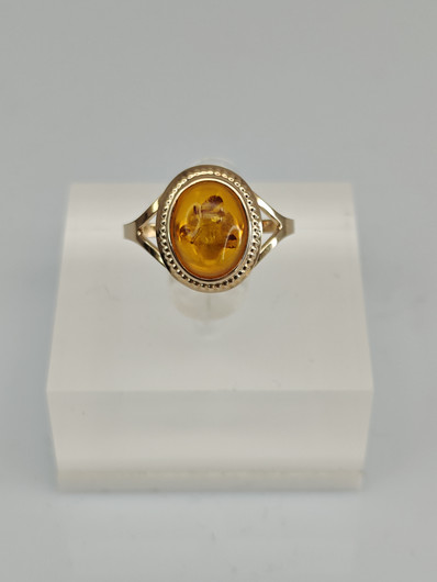 Vintage gold set of ring and earrings with Baltic amber