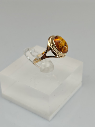 Vintage gold set of ring and earrings with Baltic amber