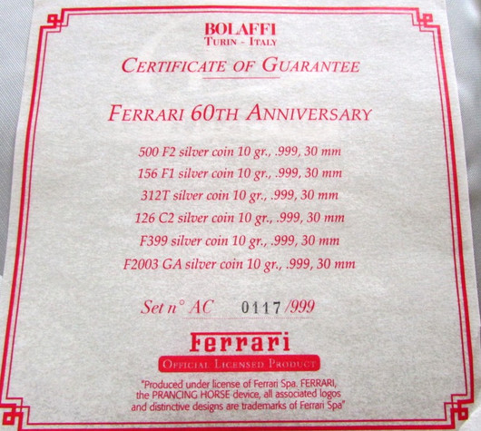 Ferrari 60th years anniversary coins set