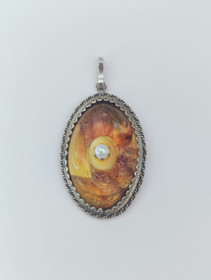 Unique vintage silver pendant with Baltic Amber 