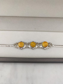 Vintage silver bracelet with Baltic Amber stones