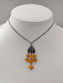 Vintage Baltic Amber with  silver pendant and chain 39cm