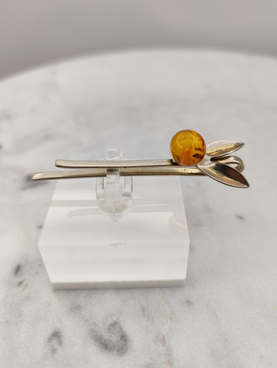 Vintage Baltic amber silver hairpin
