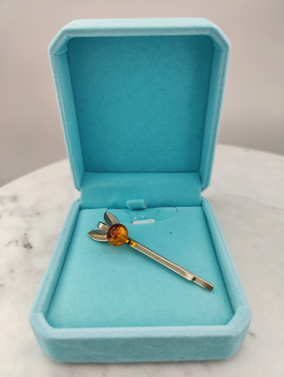 Vintage Baltic amber silver hairpin