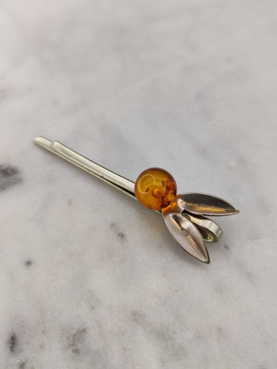 Vintage Baltic amber silver hairpin