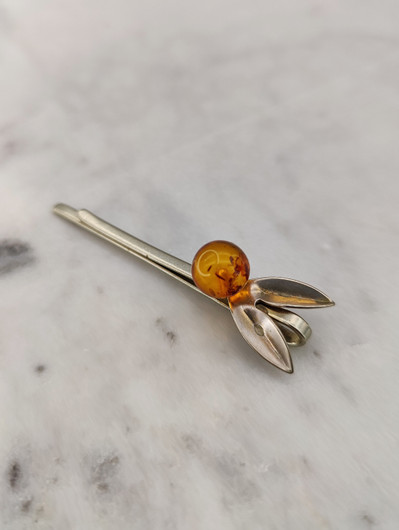 Vintage Baltic amber silver hairpin