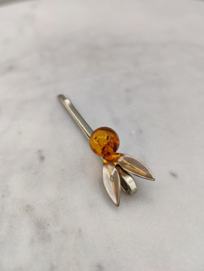 Vintage Baltic amber silver hairpin