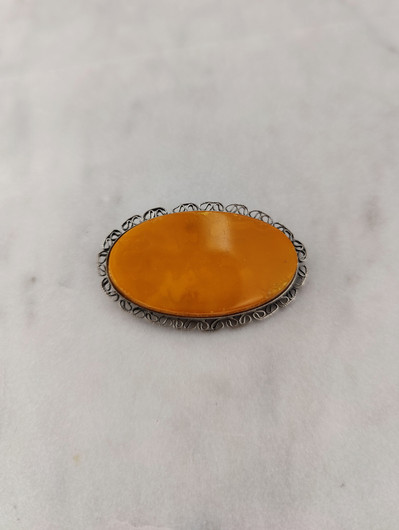 Vintage Baltic amber silver brooch