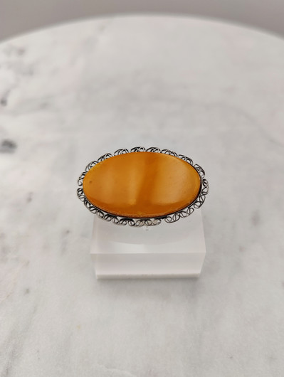 Vintage Baltic amber silver brooch