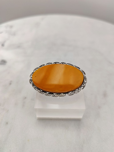 Vintage Baltic amber silver brooch