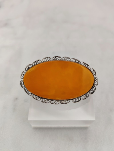 Vintage Baltic amber silver brooch