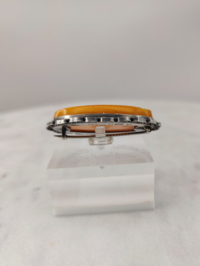 Vintage Baltic amber silver brooch