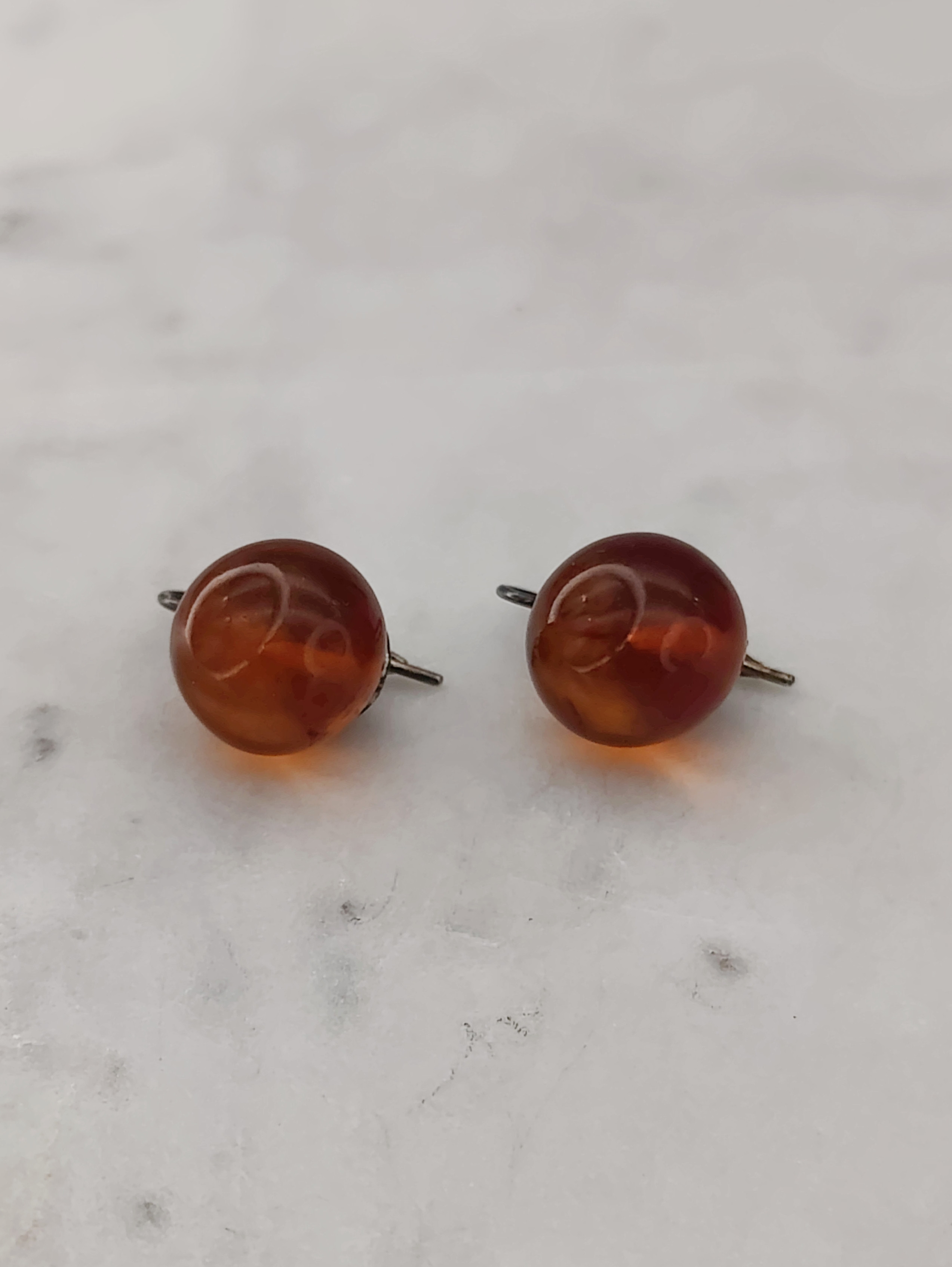 thumbnail image 2 of Handmade Natural Amber Earrings - Honey Color, Silvered Metal, Beaded Style - Made In Lithuania 2 of 3