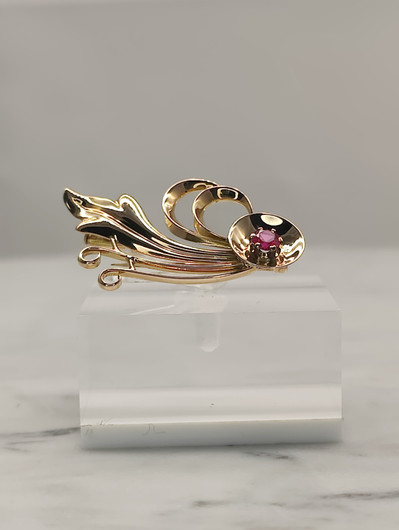 Vintage 14ct  kultainen  rubiini rintakoru suunittelija Eino Westerback 