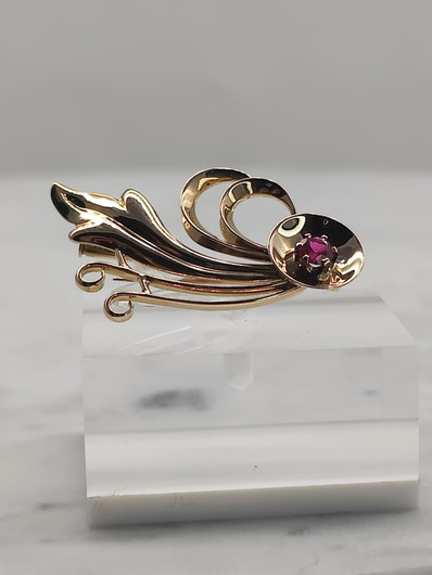 Vintage 14ct  kultainen  rubiini rintakoru suunittelija Eino Westerback 