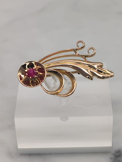 Vintage 14ct  kultainen  rubiini rintakoru suunittelija Eino Westerback 