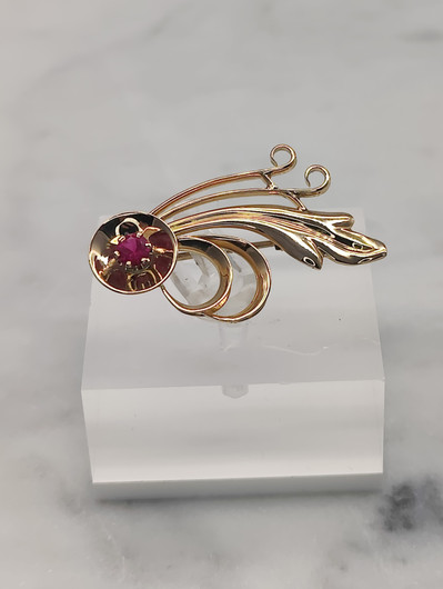 Vintage 14ct  kultainen  rubiini rintakoru suunittelija Eino Westerback 