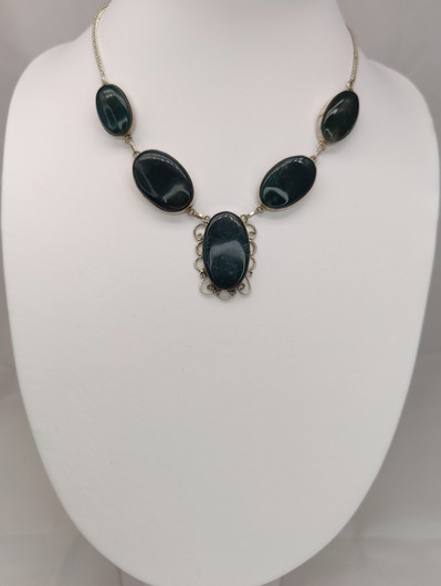 Vintage silver necklace with big green stones