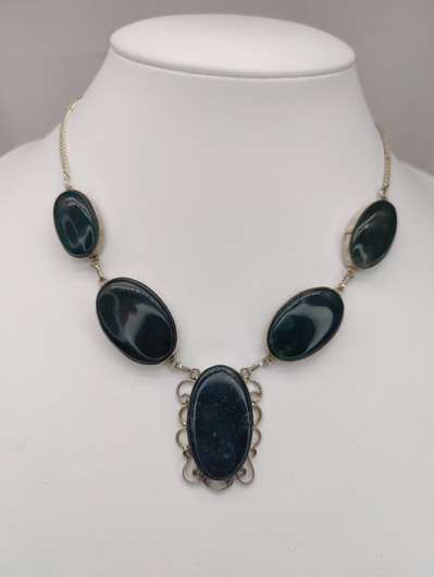 Vintage silver necklace with big green stones