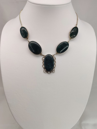 Vintage silver necklace with big green stones