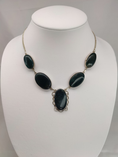 Vintage silver necklace with big green stones