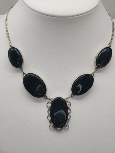 Vintage silver necklace with big green stones