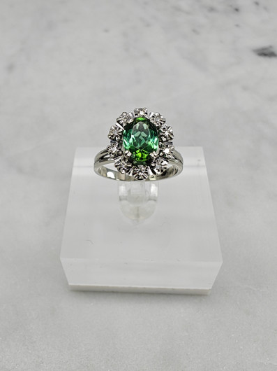 Vintage tourmaline 14ct white gold ring with diamonds / Tillander 1970 unique