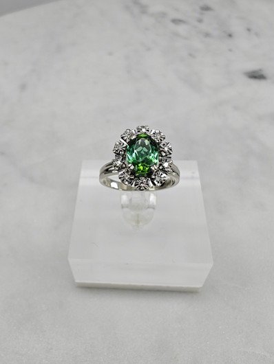 Vintage tourmaline 14ct white gold ring with diamonds / Tillander 1970 unique