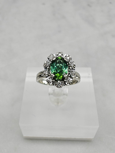 Vintage tourmaline 14ct white gold ring with diamonds / Tillander 1970 unique